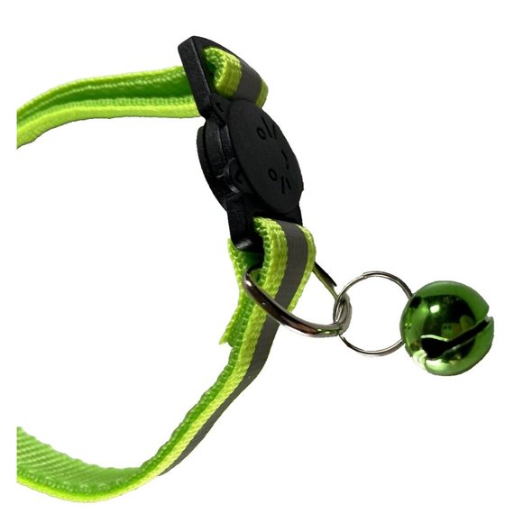 Cat Breakaway Collar New With Jingle Bell And Reflective Strip, Yellow/Green - Picture 3 of 4